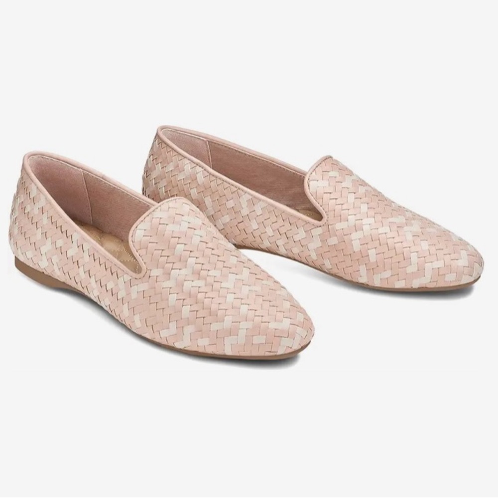 Birdies Starling Woven Flats in Pale Blush Pink and Cream Basket Weave Size 9.5